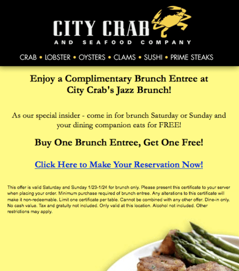 Buy one brunch, get one free